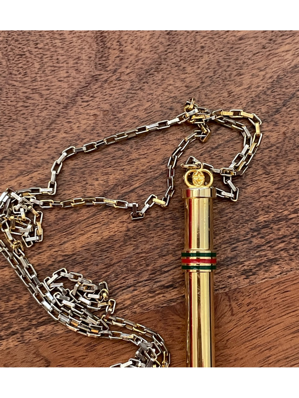 GUCCI Vintage Sherry Line Gold Tone Perfume Bottle Pendant Necklace w/Box - Picture 2 of 10